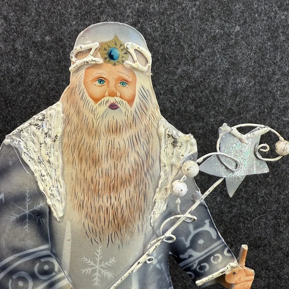 1997 Enesco Museum of American Folk Art Tin‎ Santa Figure Christmas Decor Blue